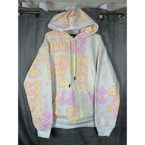 Bananas Monkey Pink Yellow Paisley Pullover Hoodie Sweatshirt Mens Size Large L